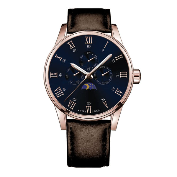 Aries Gold Multifunction Leather Strap Men's Watch G 7019 RG-BU