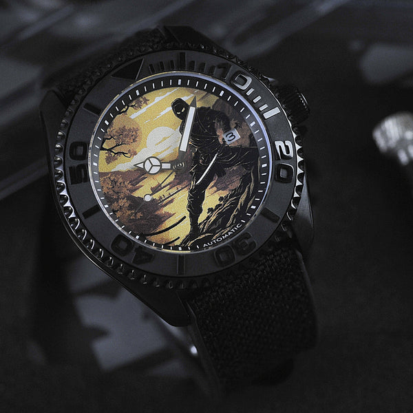Aries Gold The Shadow Ninja Series Dial Black Fabric Strap Men Watch G 8040 NIN-SHA