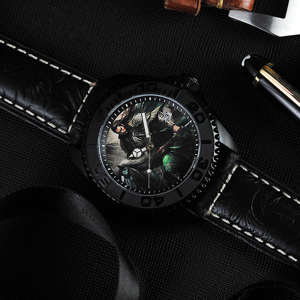 Aries Gold The General San Guo Series Black Leather Strap Men Watch G 8040 SAN-GEN