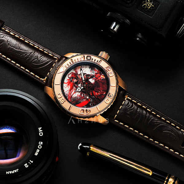 Aries Gold The Lu Bu San Guo Series Grey Leather Strap Men Watch G 8040 SAN-WAR