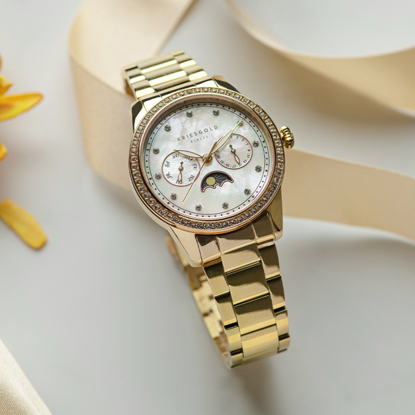 Aries Gold Multifunction Stainless Steel Women's Watch L 5040 G-MP