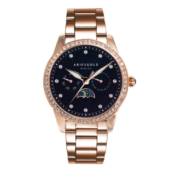 Aries Gold Multifunction Stainless Steel Women's Watch L 5040 RG-BKMP