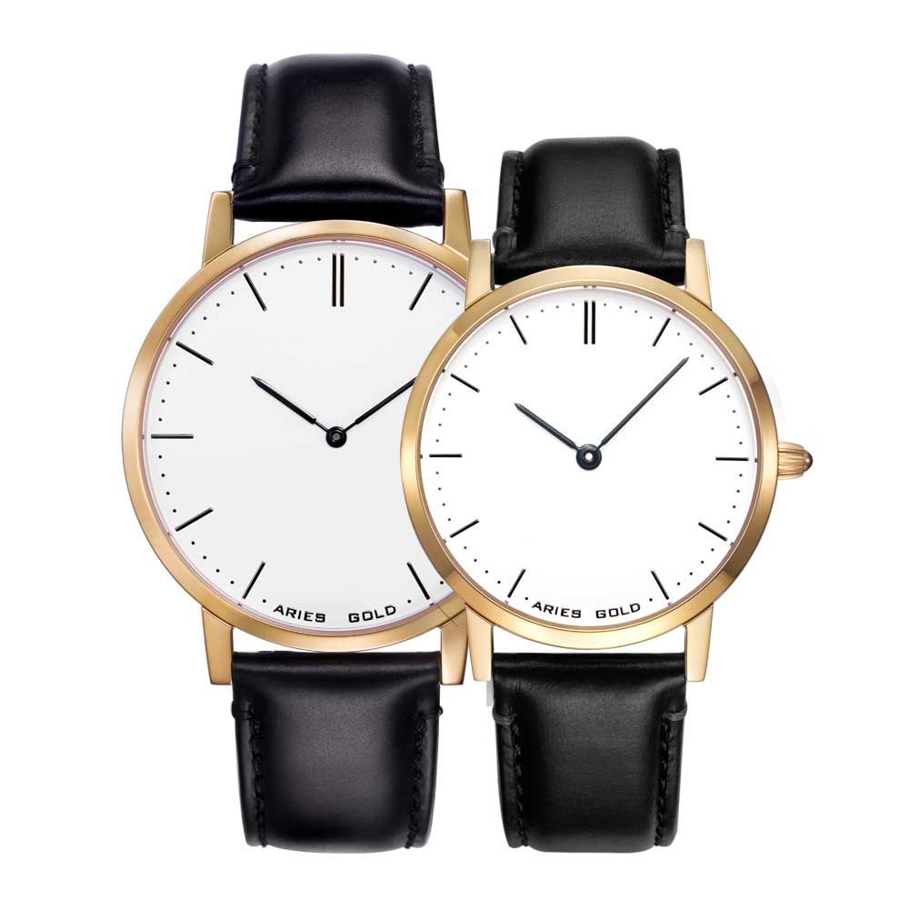 Classic Couple Watch | Gold Case Black Strap