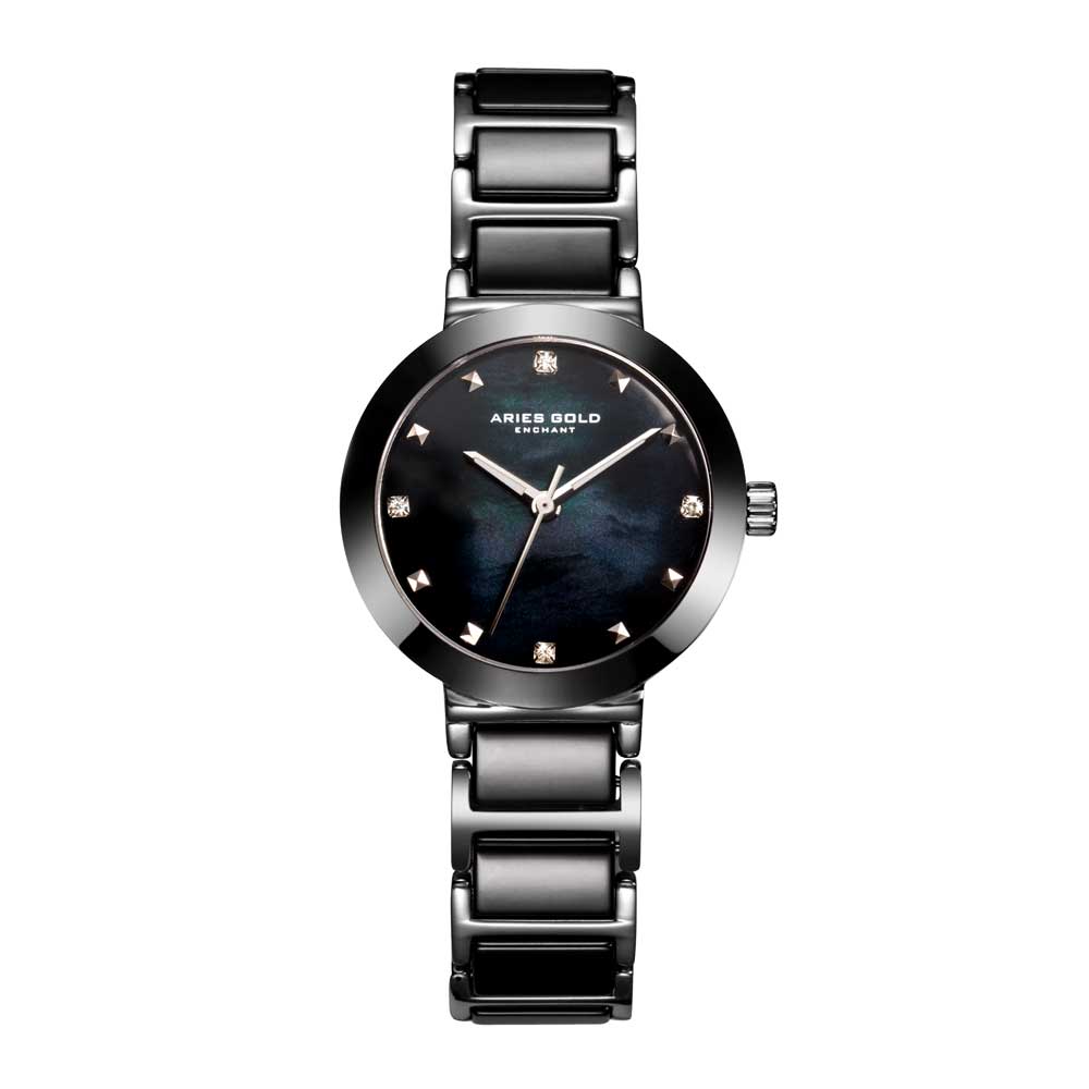 Aries Gold Women | Black Ceramic Silver Ladies Watch L 5006 S-BKMP