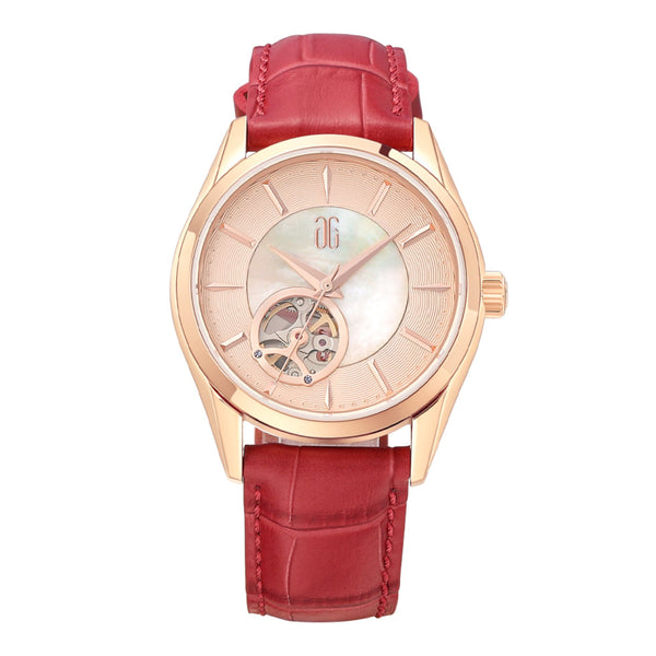 Aries Gold Goldex 8023 Red Leather Strap Men Watch L 8023 RG-BEI