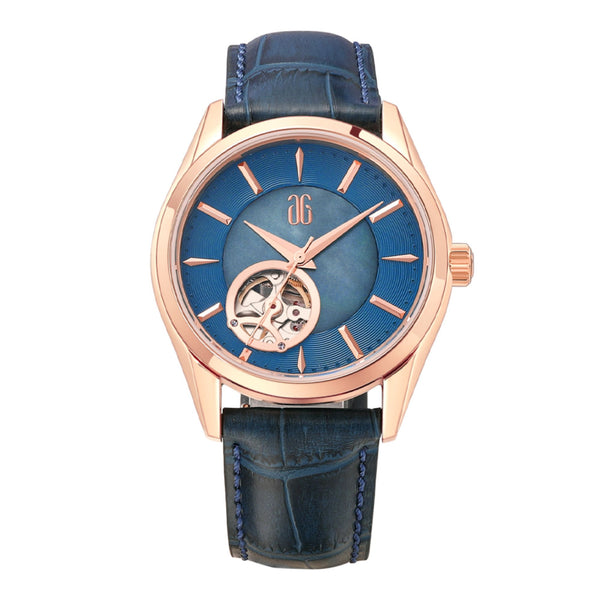 Aries Gold Goldex 8023 Blue Dial And Leather Strap Men Watch L 8023 RG-TE